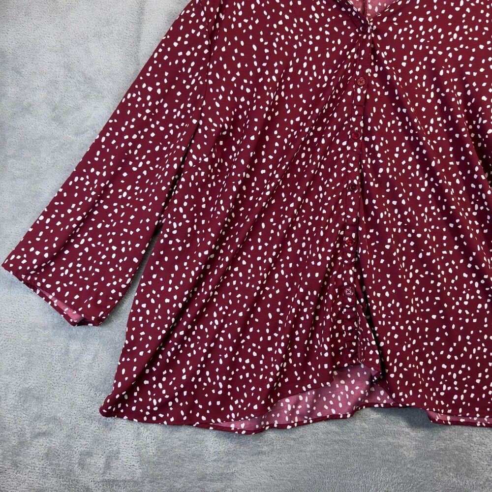 Catherines Blouse Womens 5X Red White Polka Dot Button Up Long Sleeve Casual Top - Picture 7 of 9